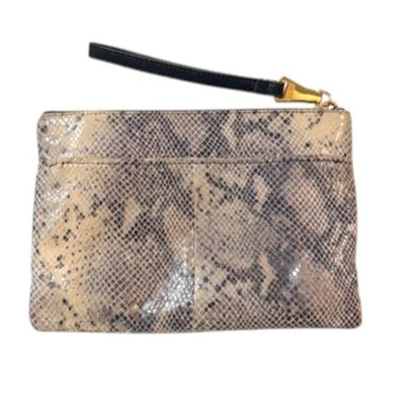 Aimee Kestenberg Leather Snakeskin Wristlet – Multi-Pocket Zip Clutch